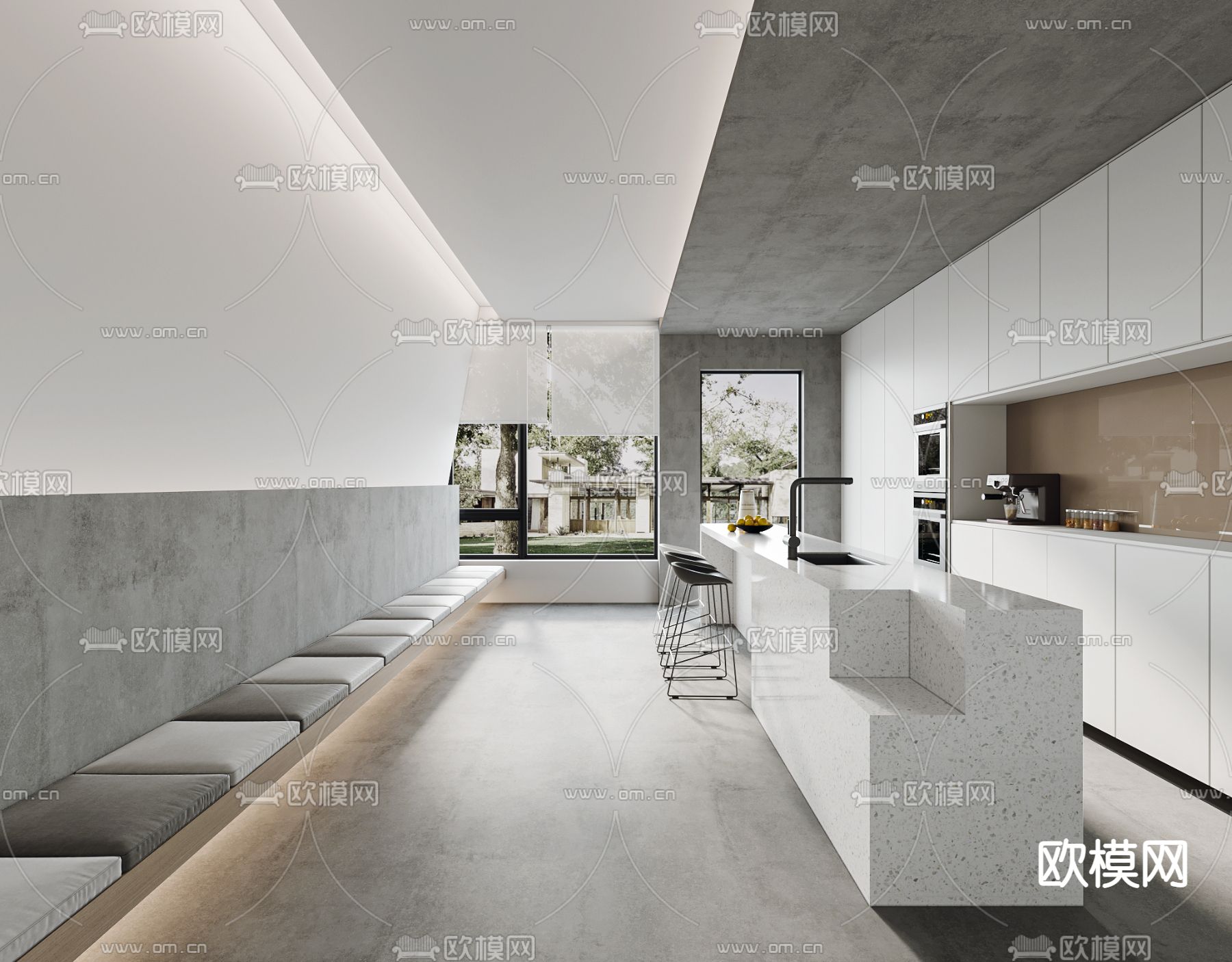 现代办公室茶水间3d模型下载