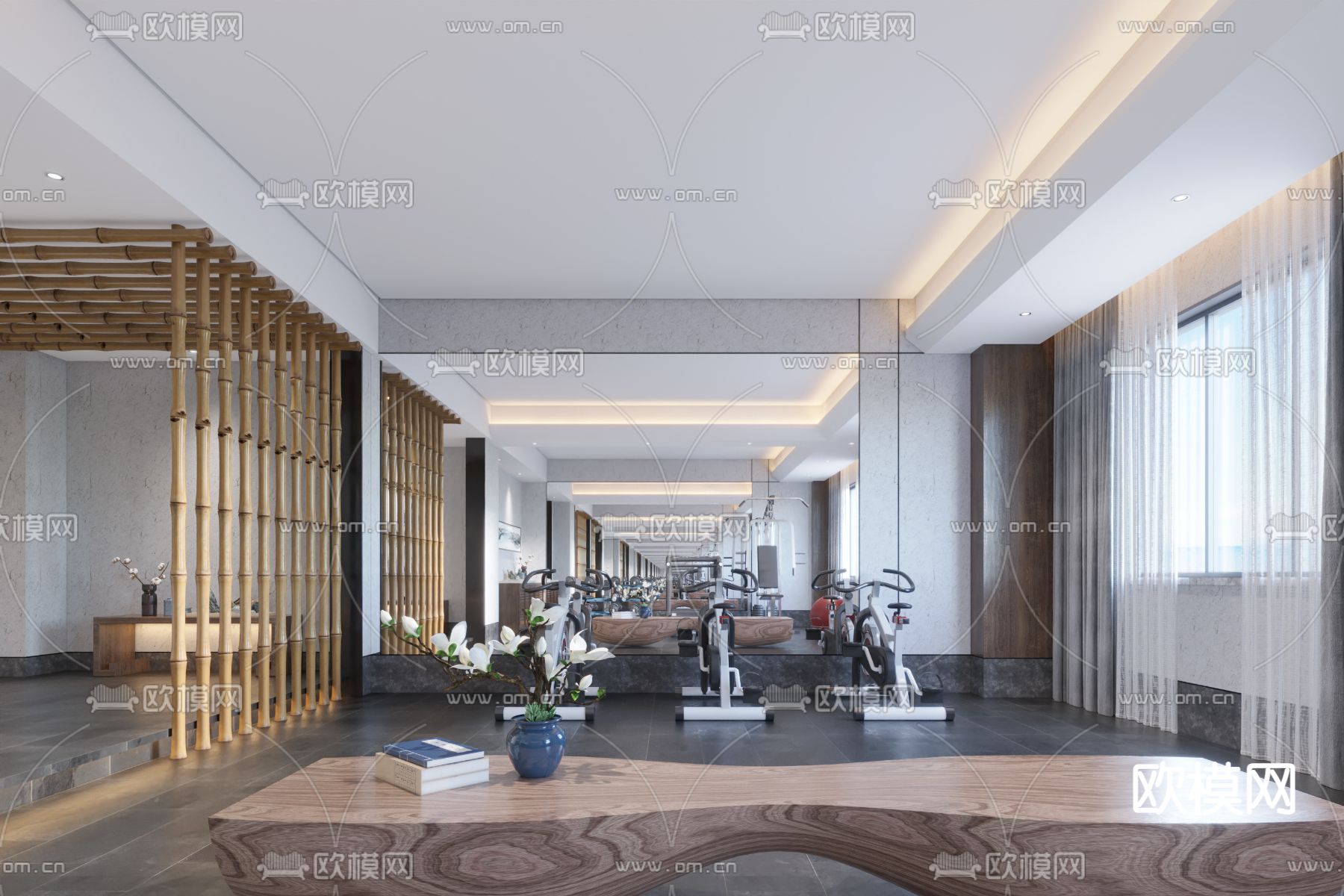 新中式健身房3d模型下载（渲染图1）