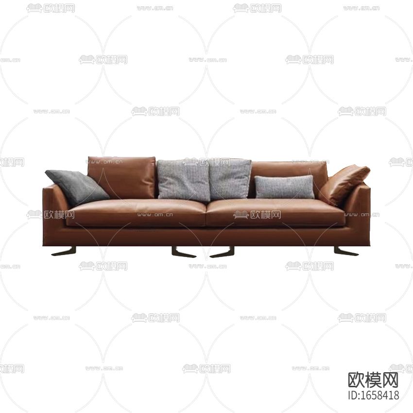 现代简约褐色皮革双人沙发