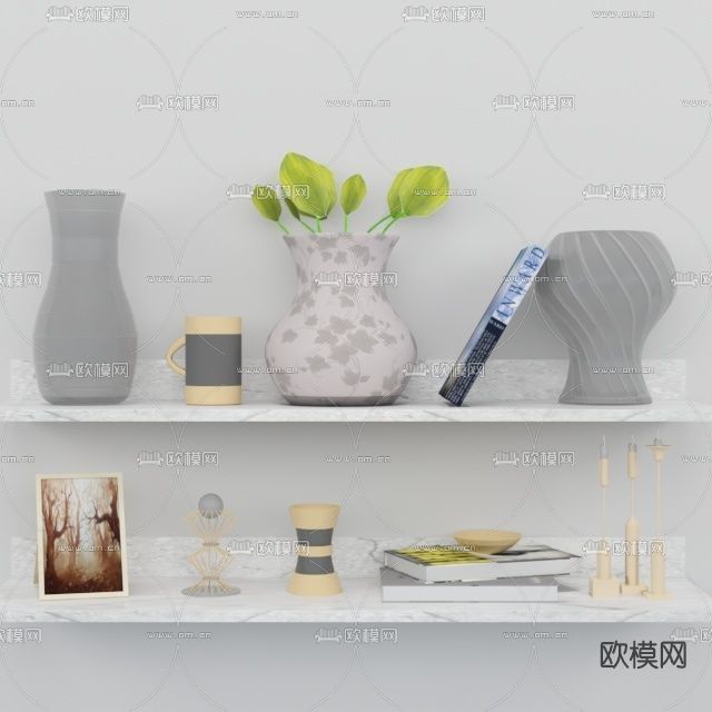 现代花瓶雕塑书籍摆件免费3d模型