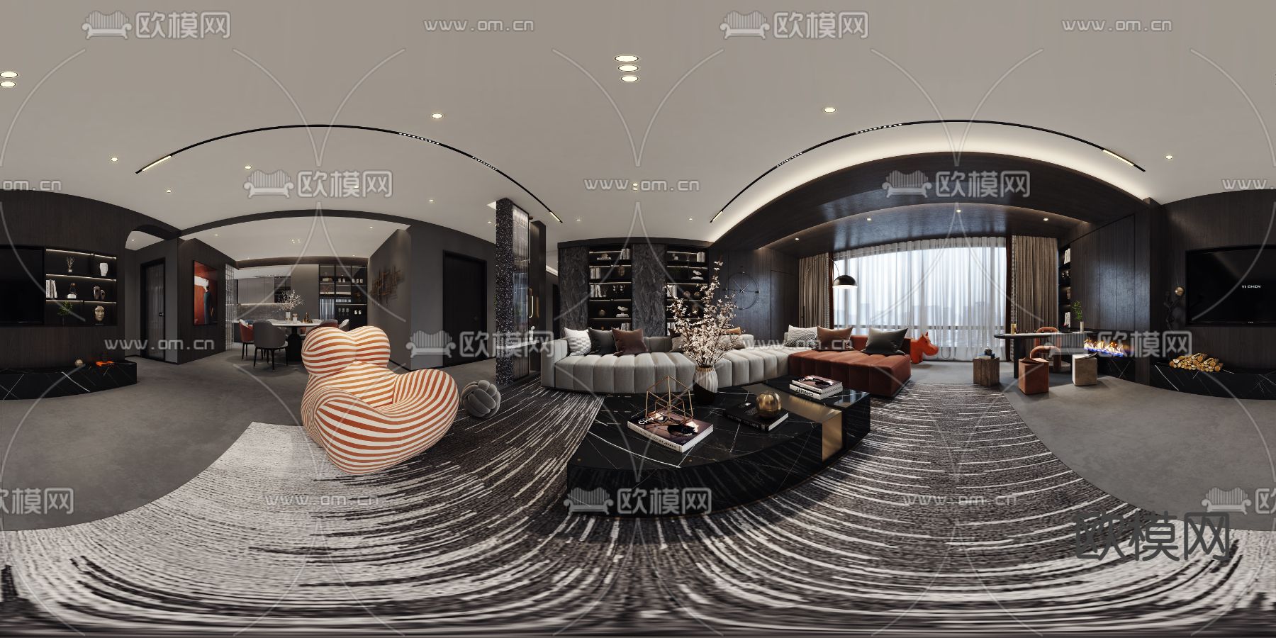 现代高级灰客餐厅vr全景3d模型