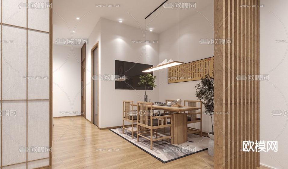 日式民宿客餐厅3d模型下载(渲染图3)