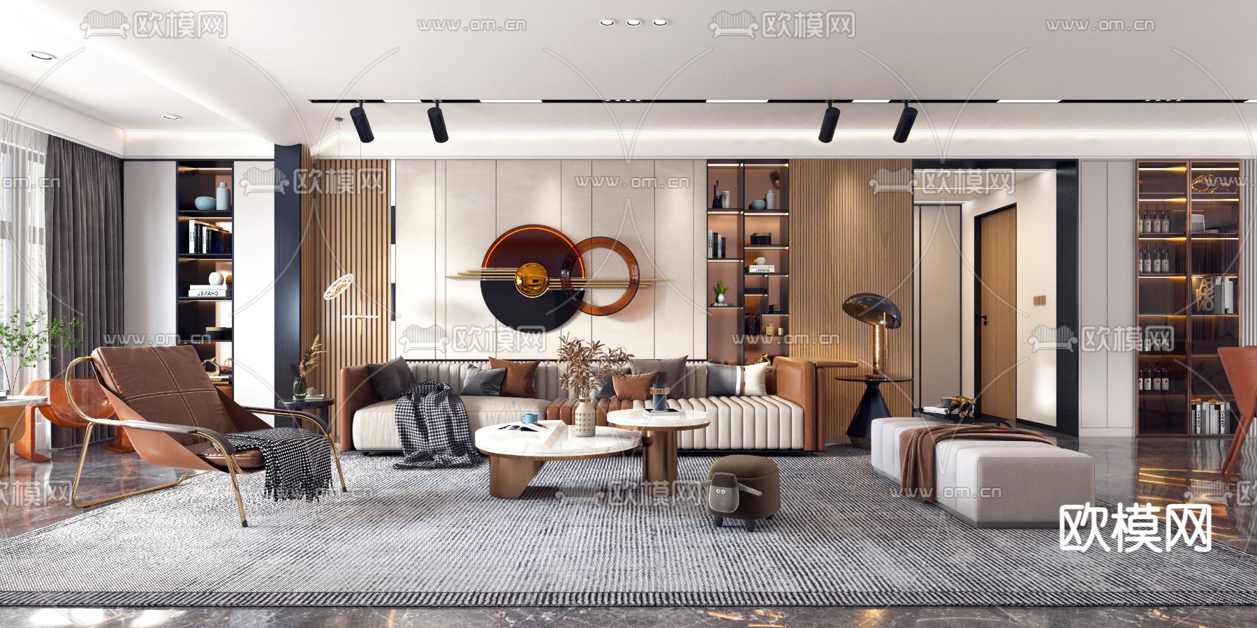 现代轻奢客餐厅3d模型下载（渲染图1）