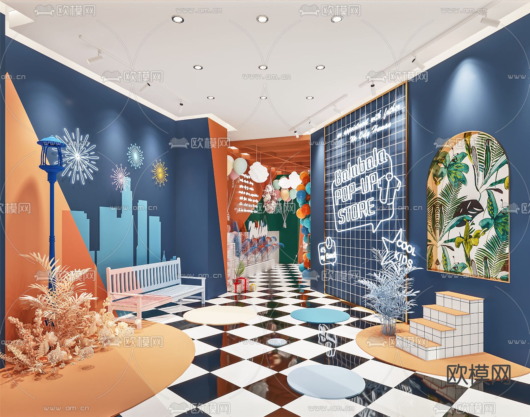 现代网红茶餐厅过道3d模型下载（渲染图2）