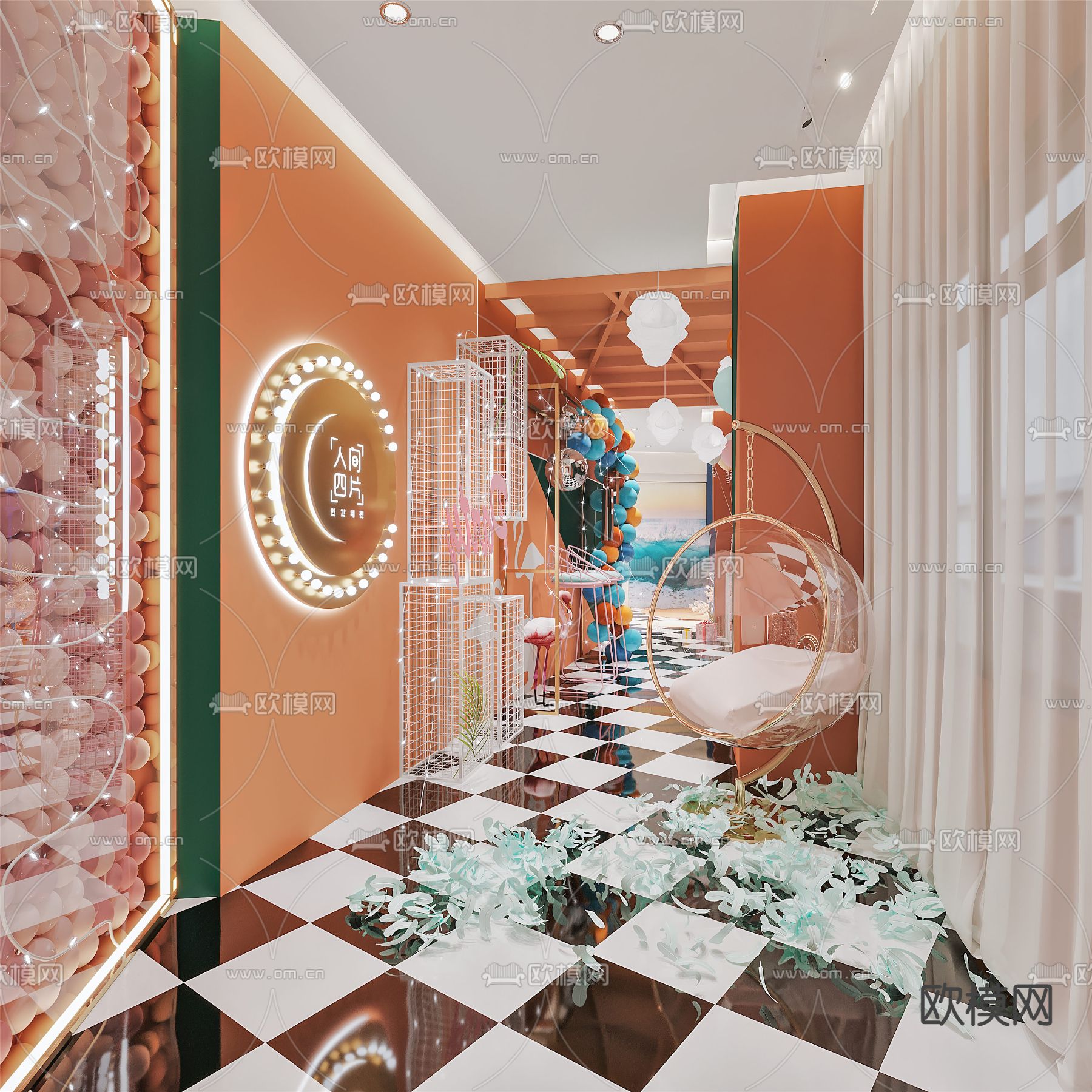 现代网红茶餐厅过道3d模型下载（渲染图1）