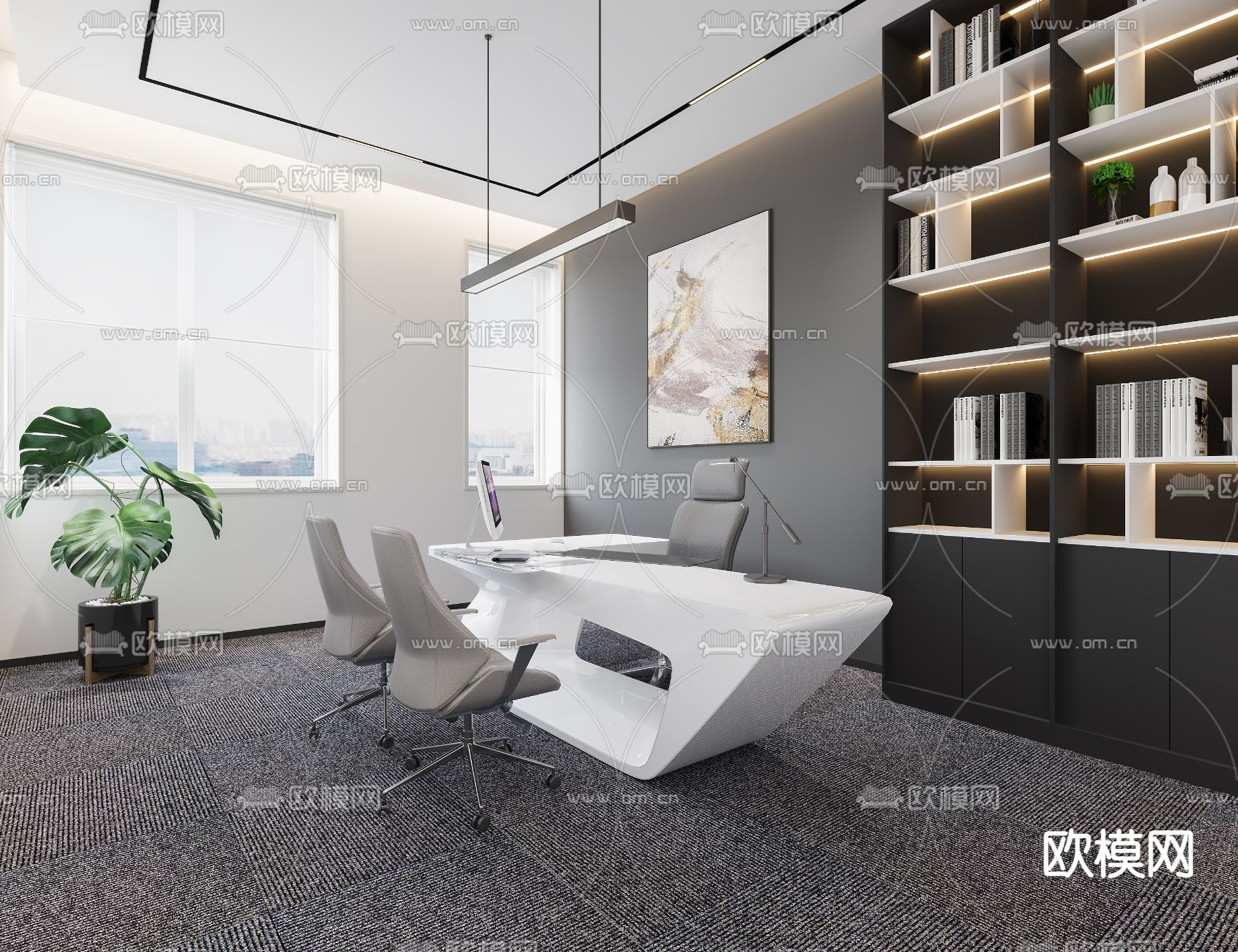 现代高级灰总经理室3d模型下载