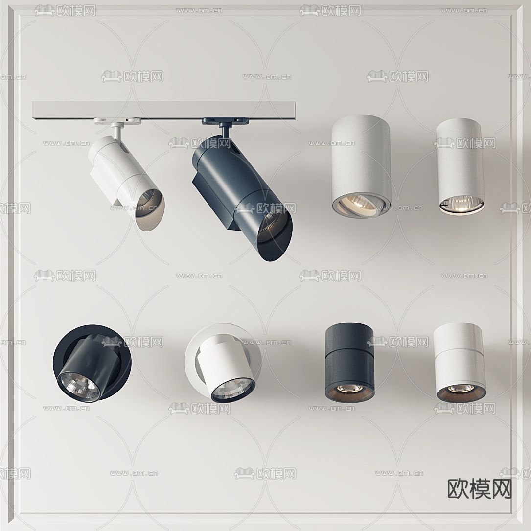 现代筒灯射灯轨道灯3d模型
