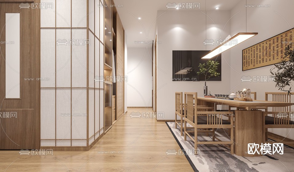 日式民宿客餐厅3d模型下载(渲染图4)