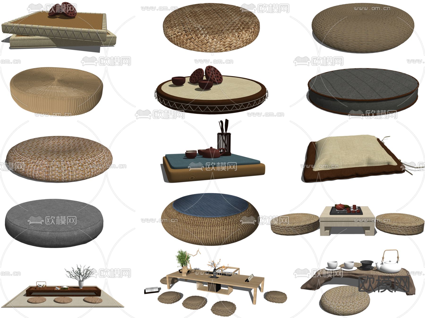 日式蒲团坐垫su模型下载（渲染图1）