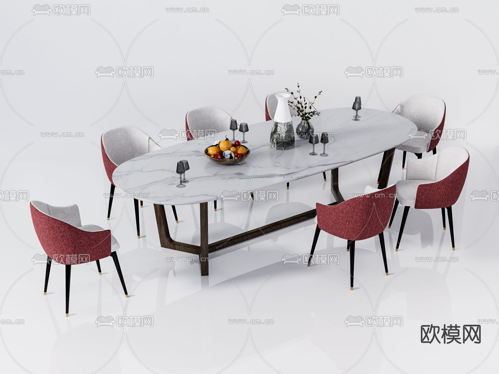 现代轻奢餐桌椅su模型下载（渲染图1）