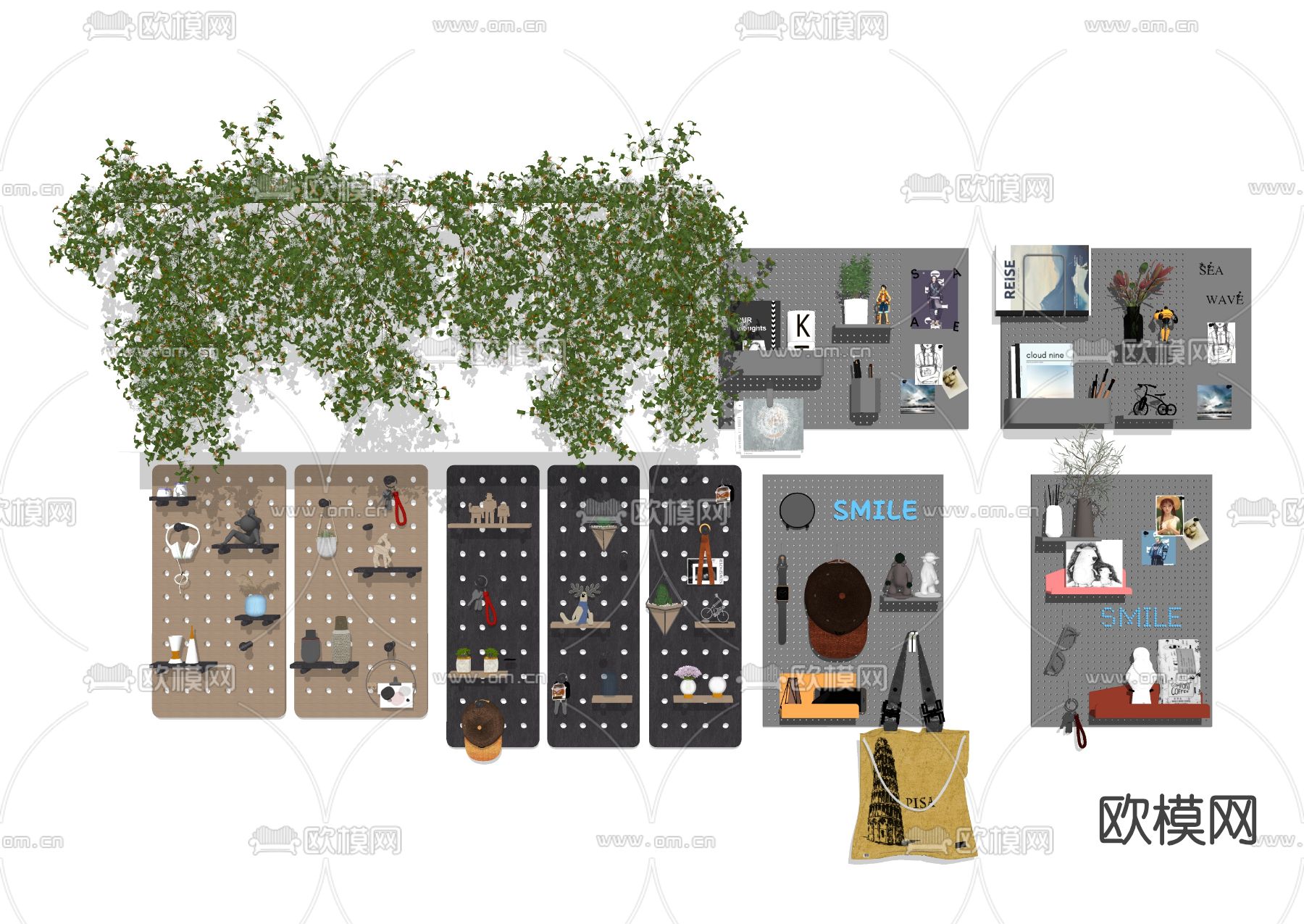 现代洞洞板壁架su模型下载