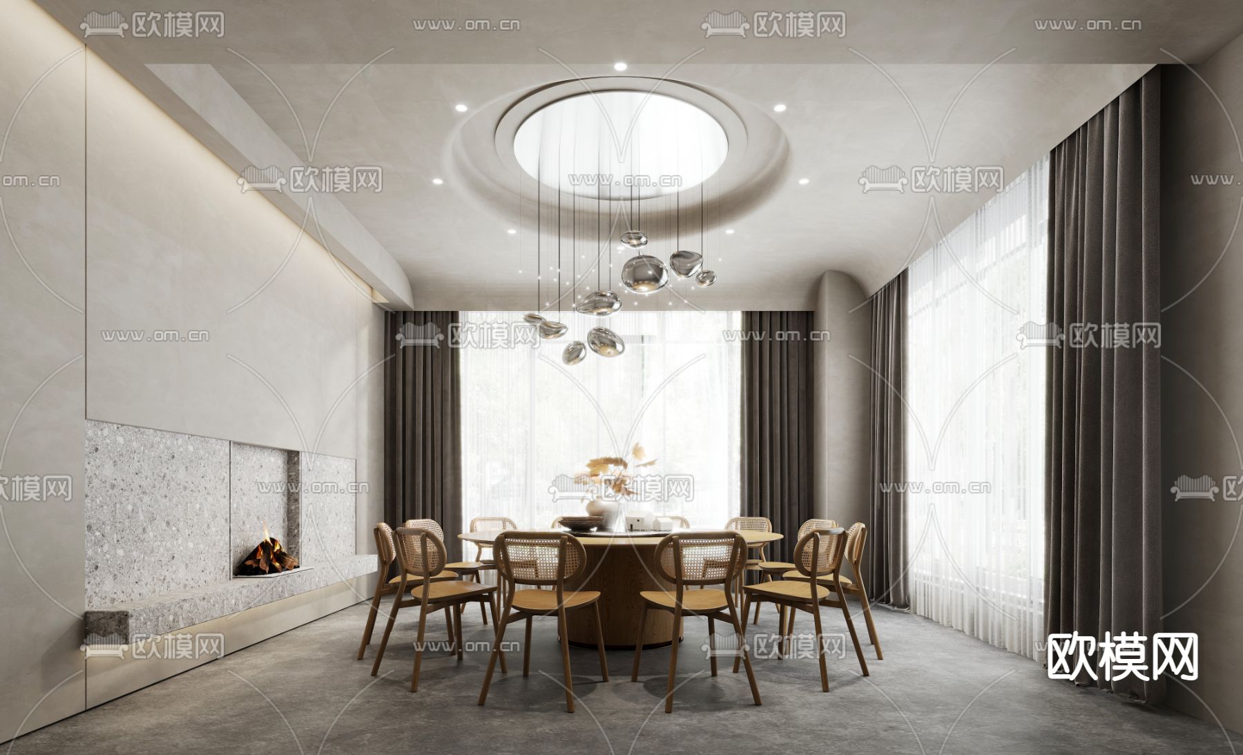 侘寂风餐厅包间3d模型