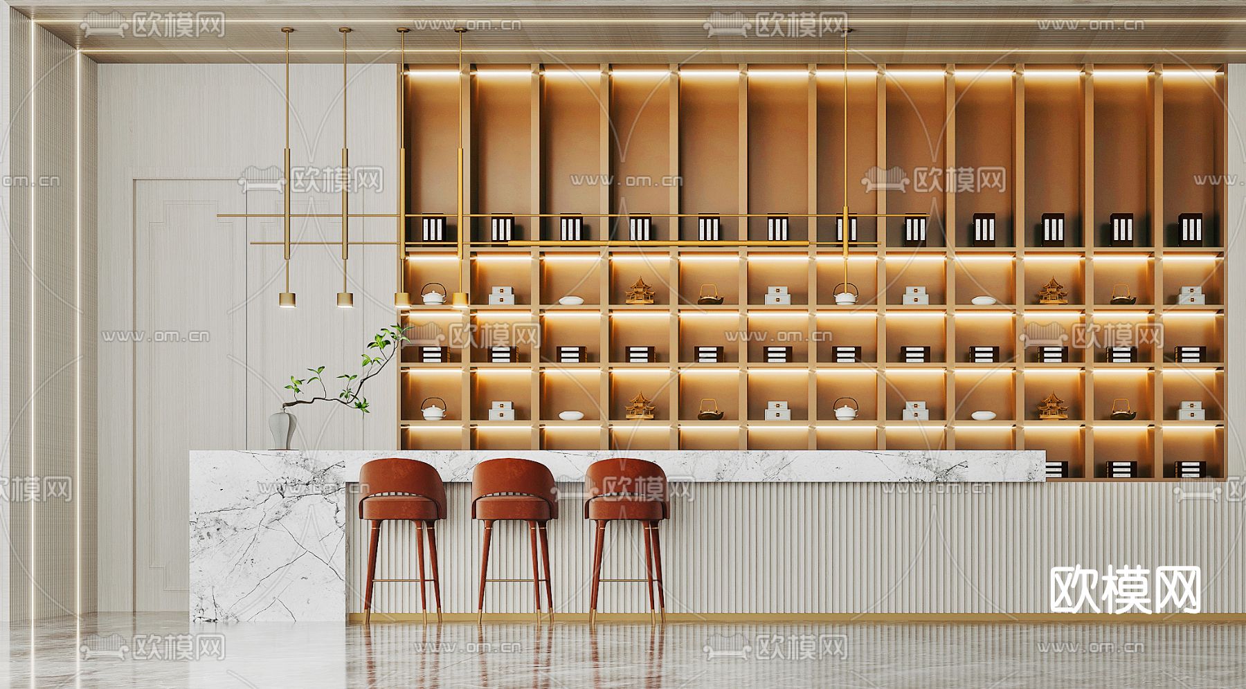 现代售楼处水吧台3d模型下载（渲染图3）