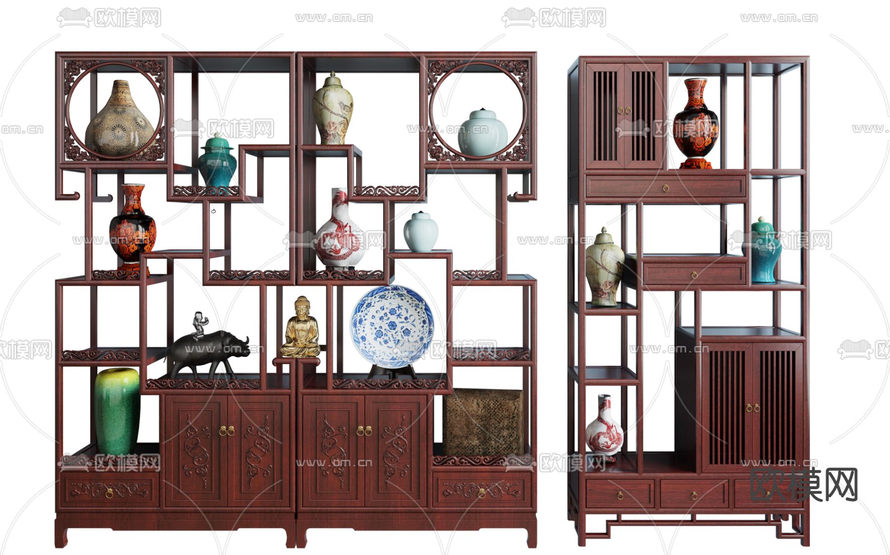 新中式博古架3d模型下载