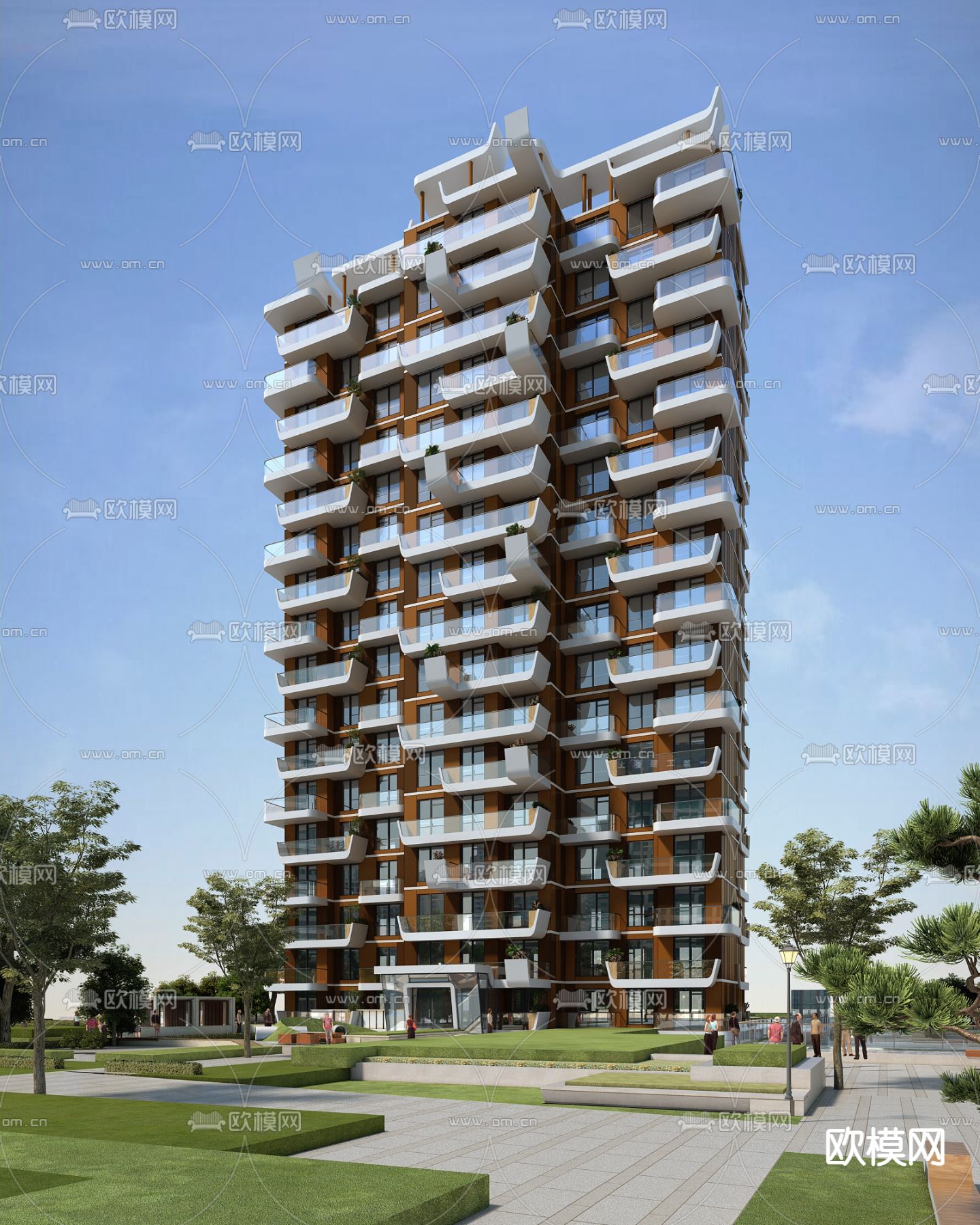 现代高层住宅楼外观3d模型