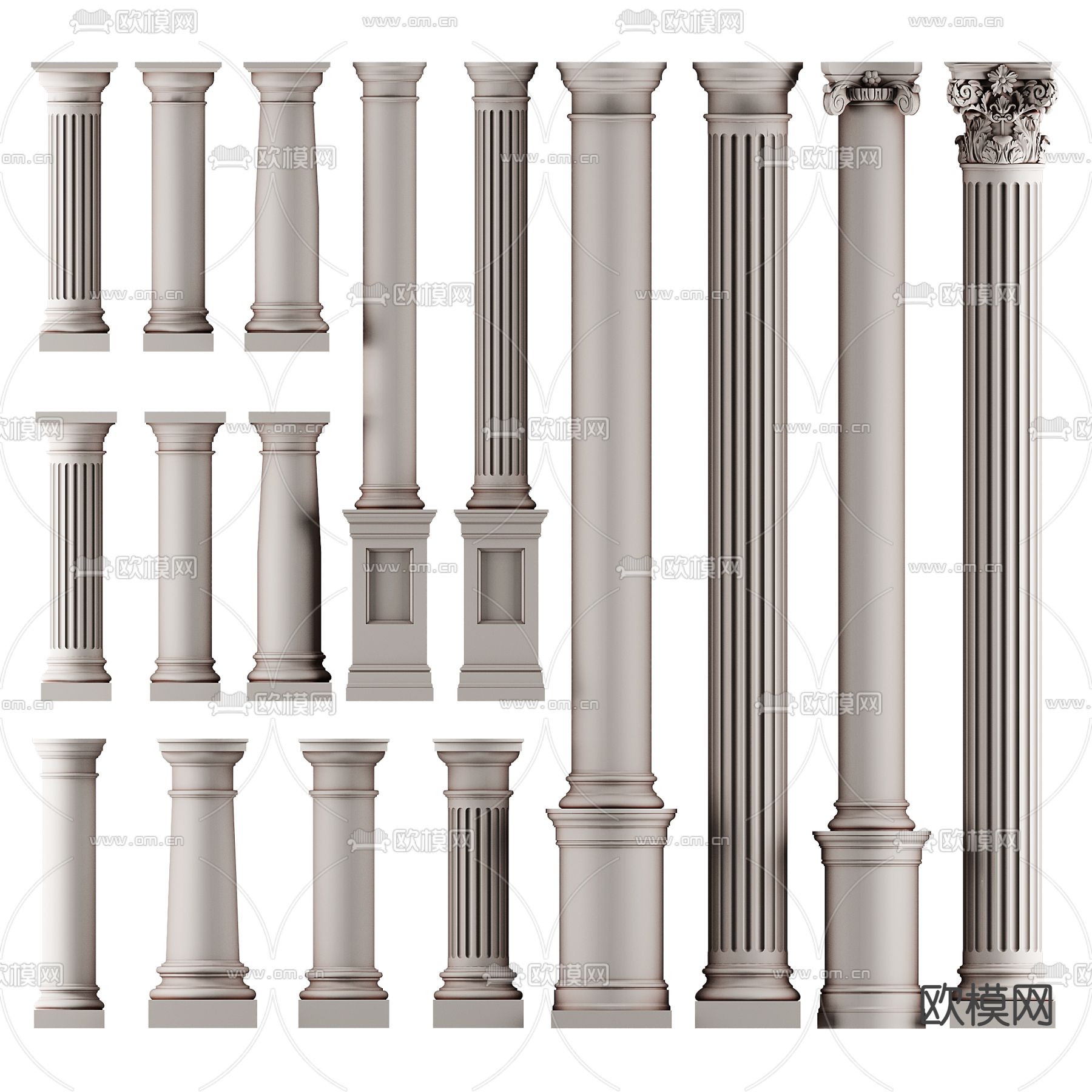 欧式石膏罗马柱3d模型下载