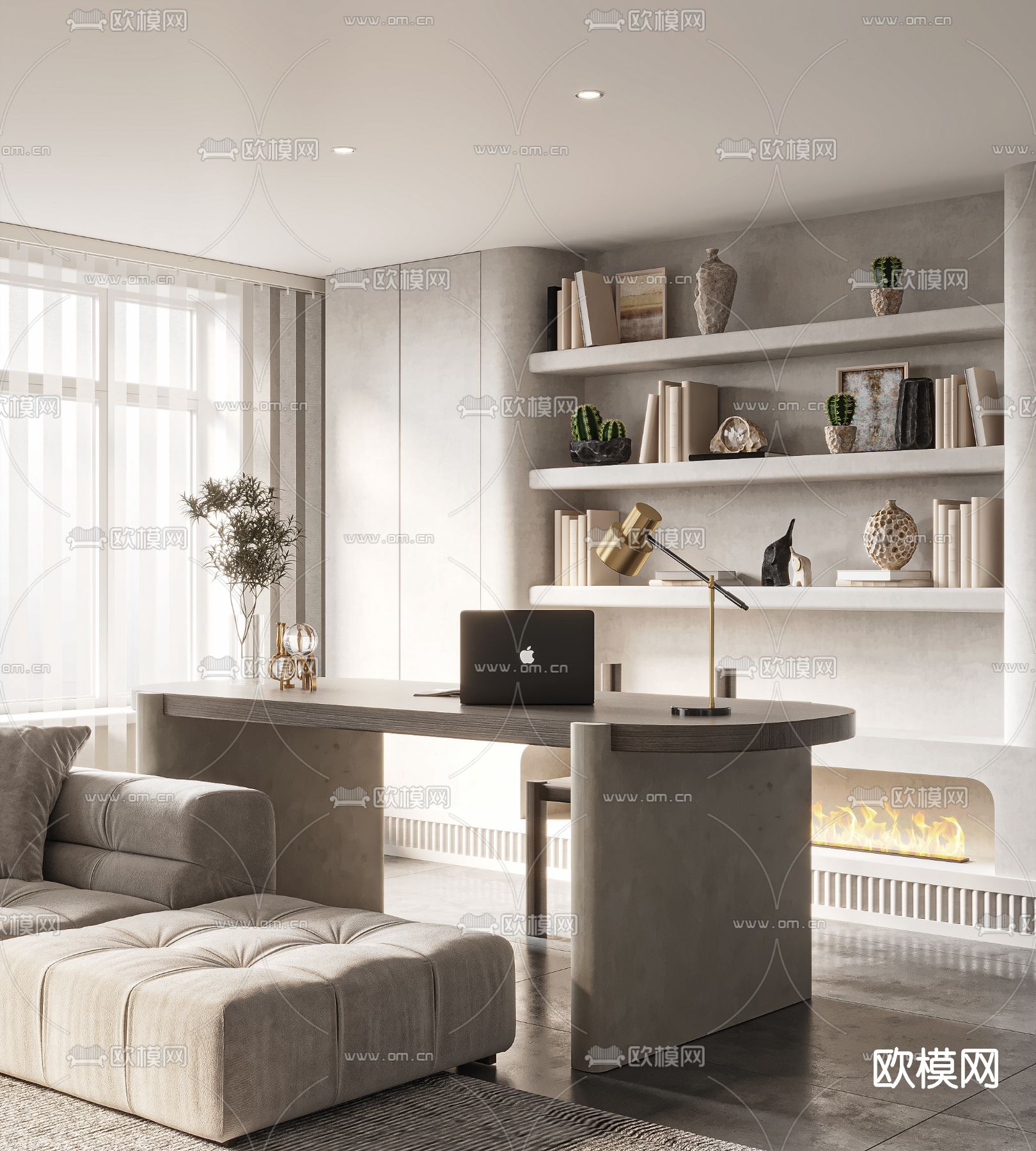 侘寂客厅餐厅3d模型