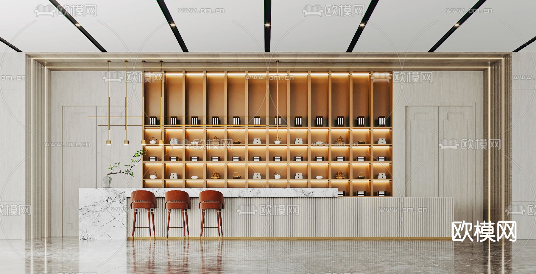 现代售楼处水吧台3d模型下载（渲染图2）