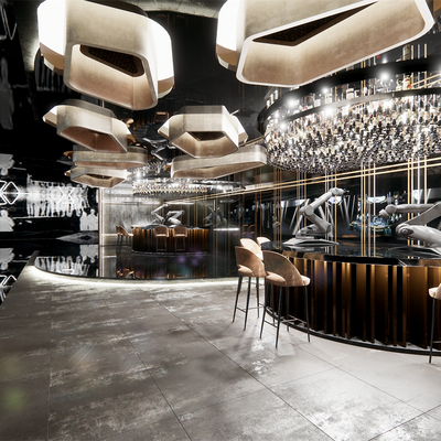  现代酒吧su模型 