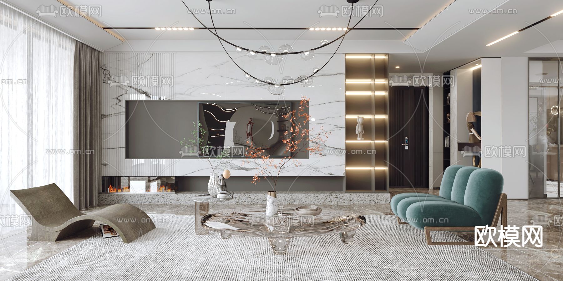 现代客餐厅3d模型下载（渲染图3）