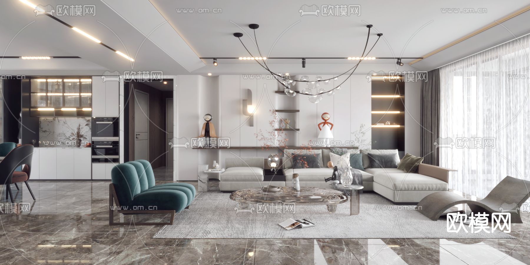 现代客餐厅3d模型下载（渲染图1）