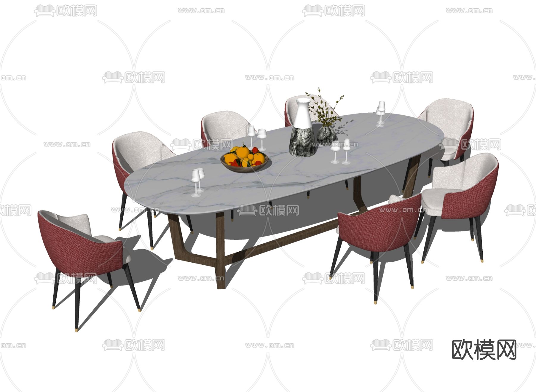 现代轻奢餐桌椅su模型下载（渲染图2）