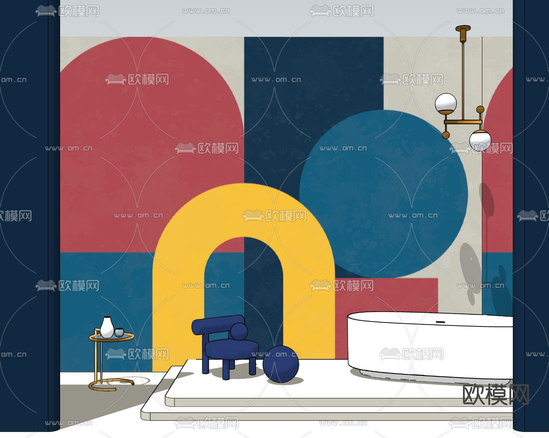 现代休闲椅浴缸su模型下载