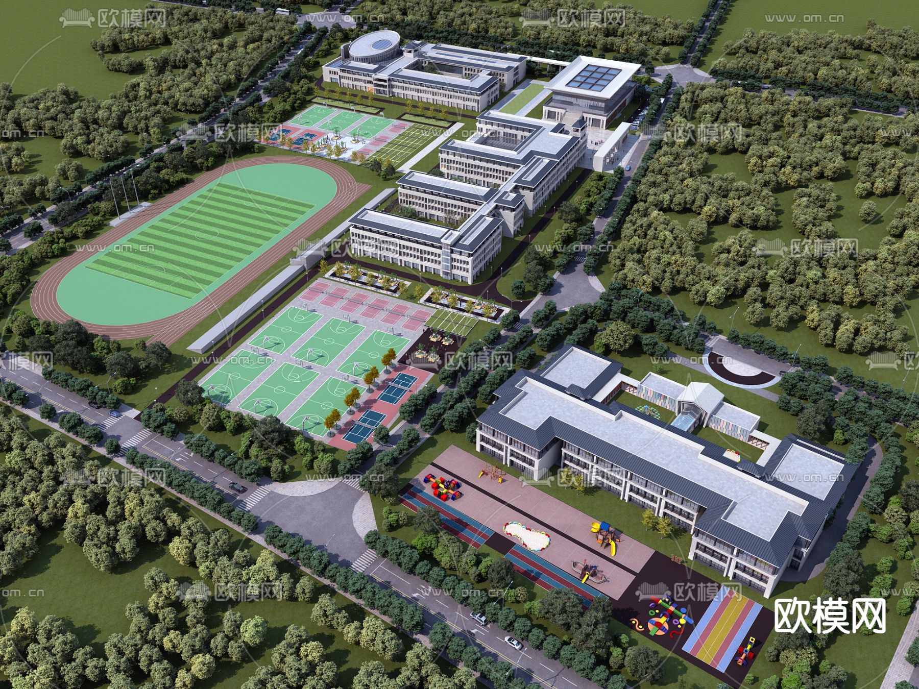 现代学校鸟瞰3d模型