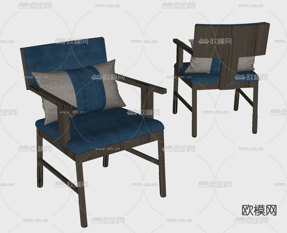 新中式布艺休闲椅su模型下载（渲染图2）