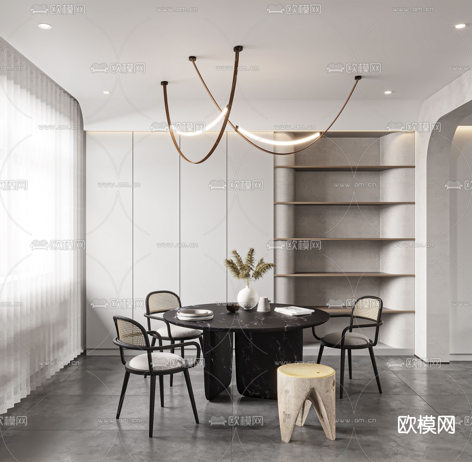 侘寂客厅餐厅3d模型