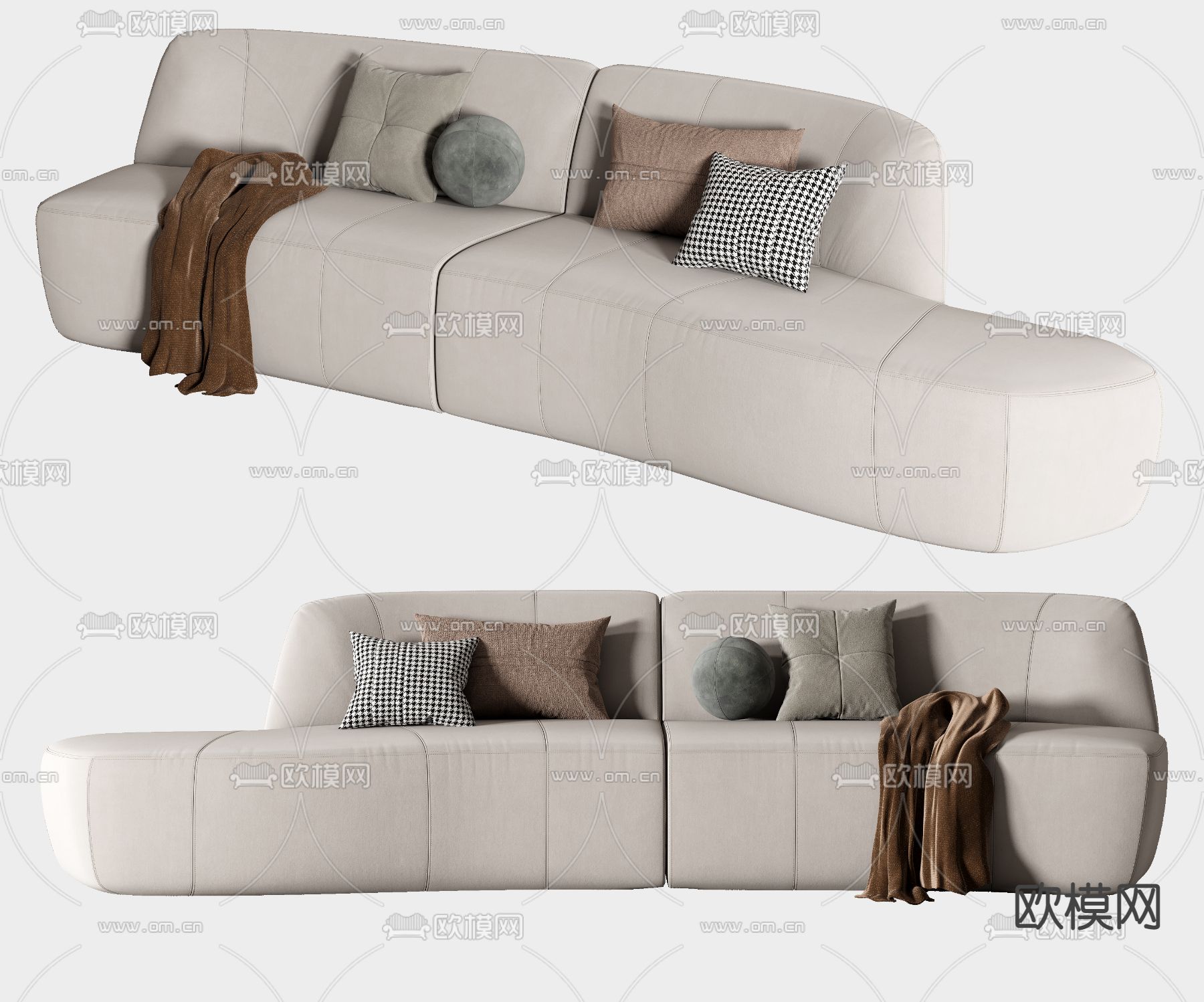 现代布艺弧形沙发3d模型下载