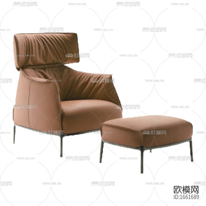 北欧简约褐色皮革不锈钢懒人沙发下载