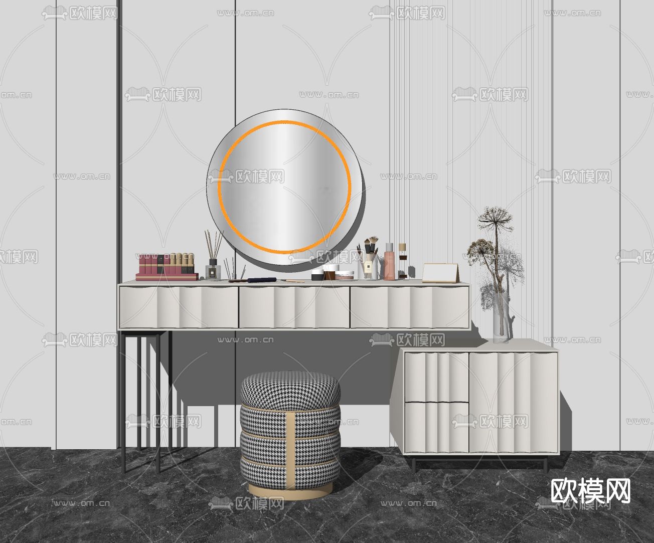 现代轻奢梳妆台su模型下载