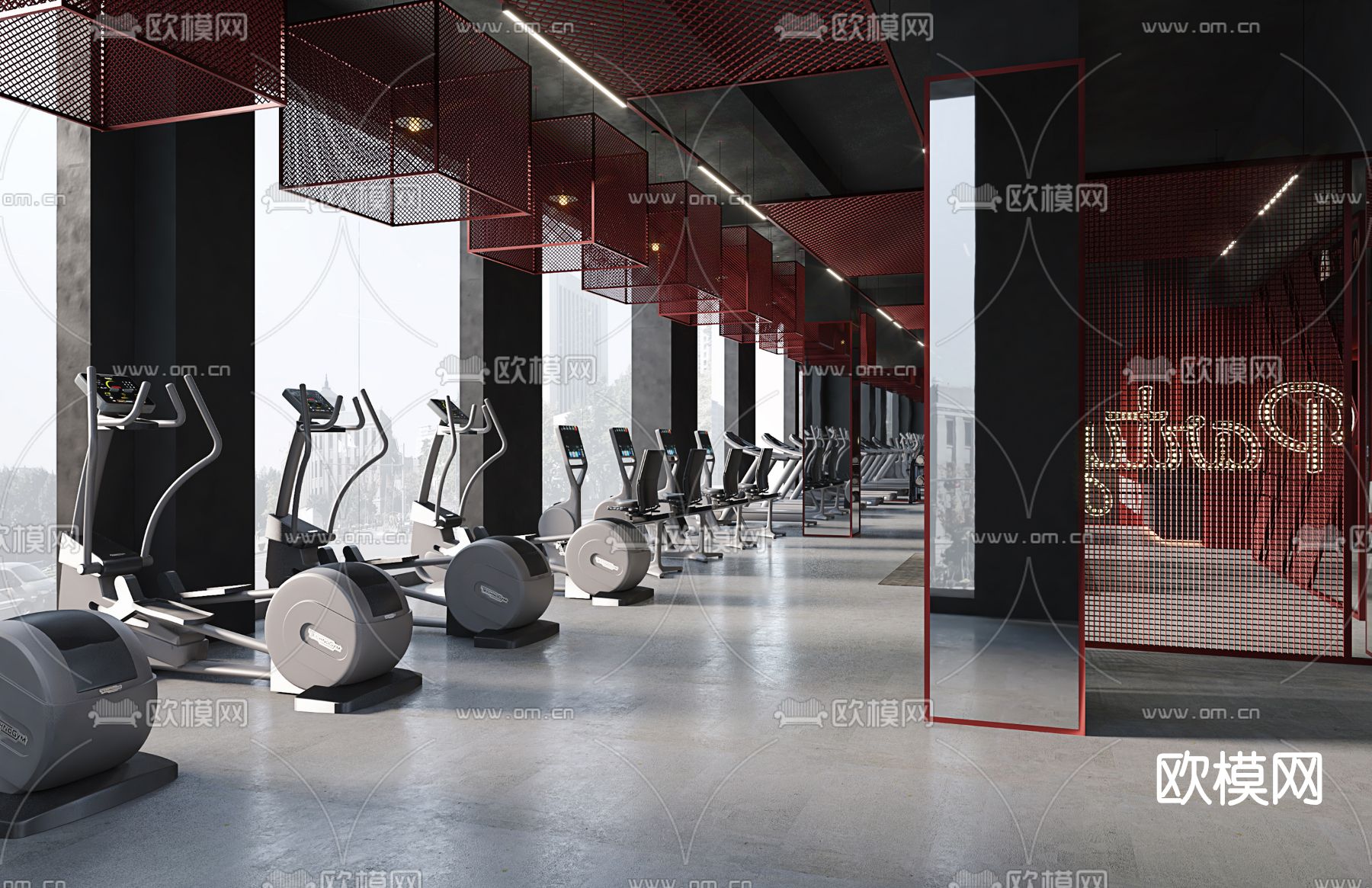 工业风健身房3d模型
