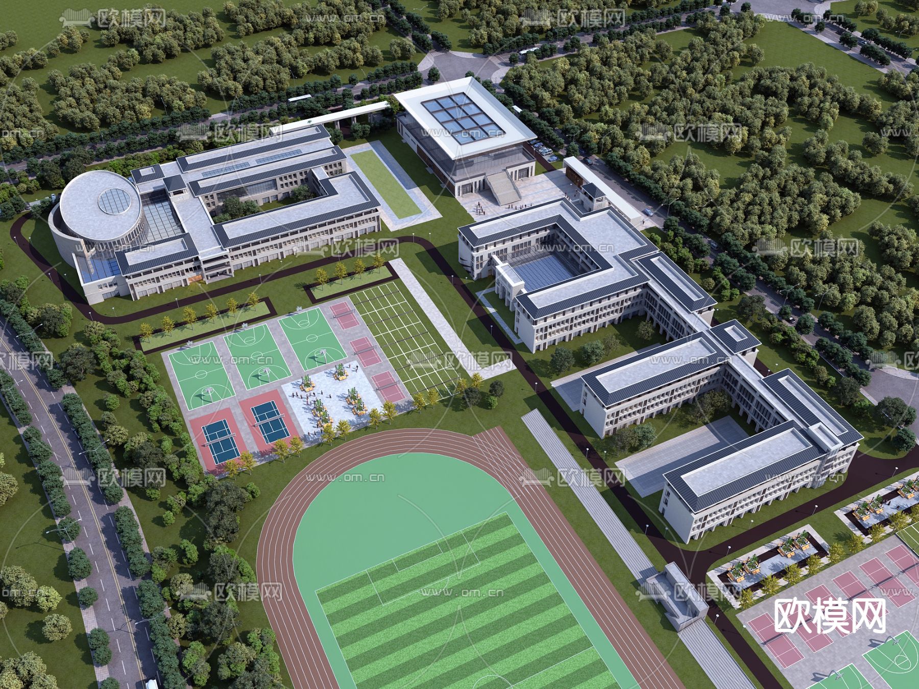 现代学校鸟瞰3d模型