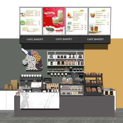  现代奶茶店收银台su模型 