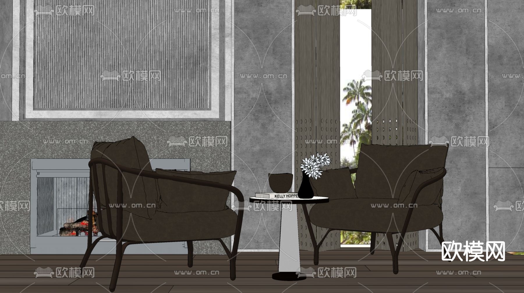 现代轻奢休闲椅su模型下载（渲染图2）