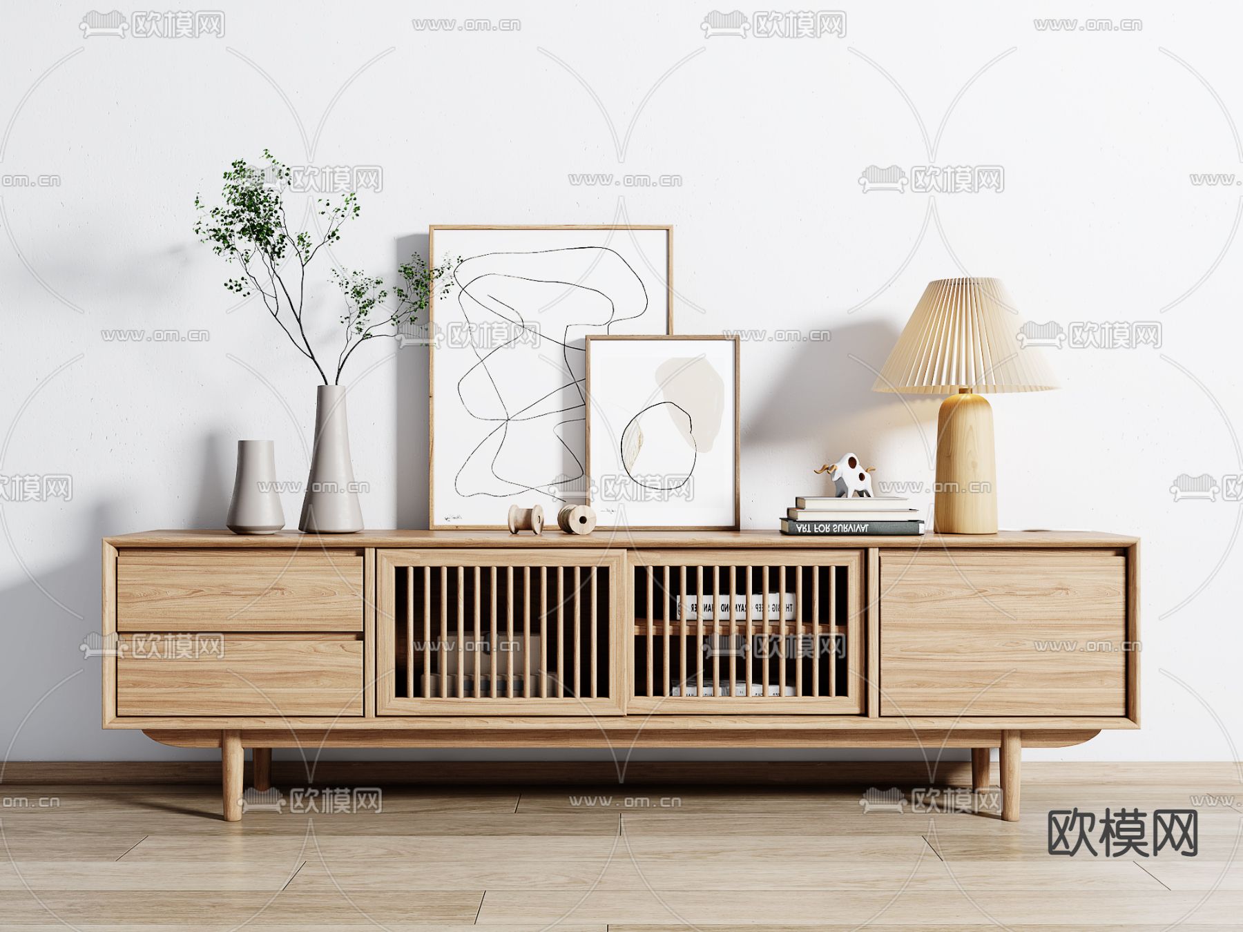日式实木电视柜3d模型下载