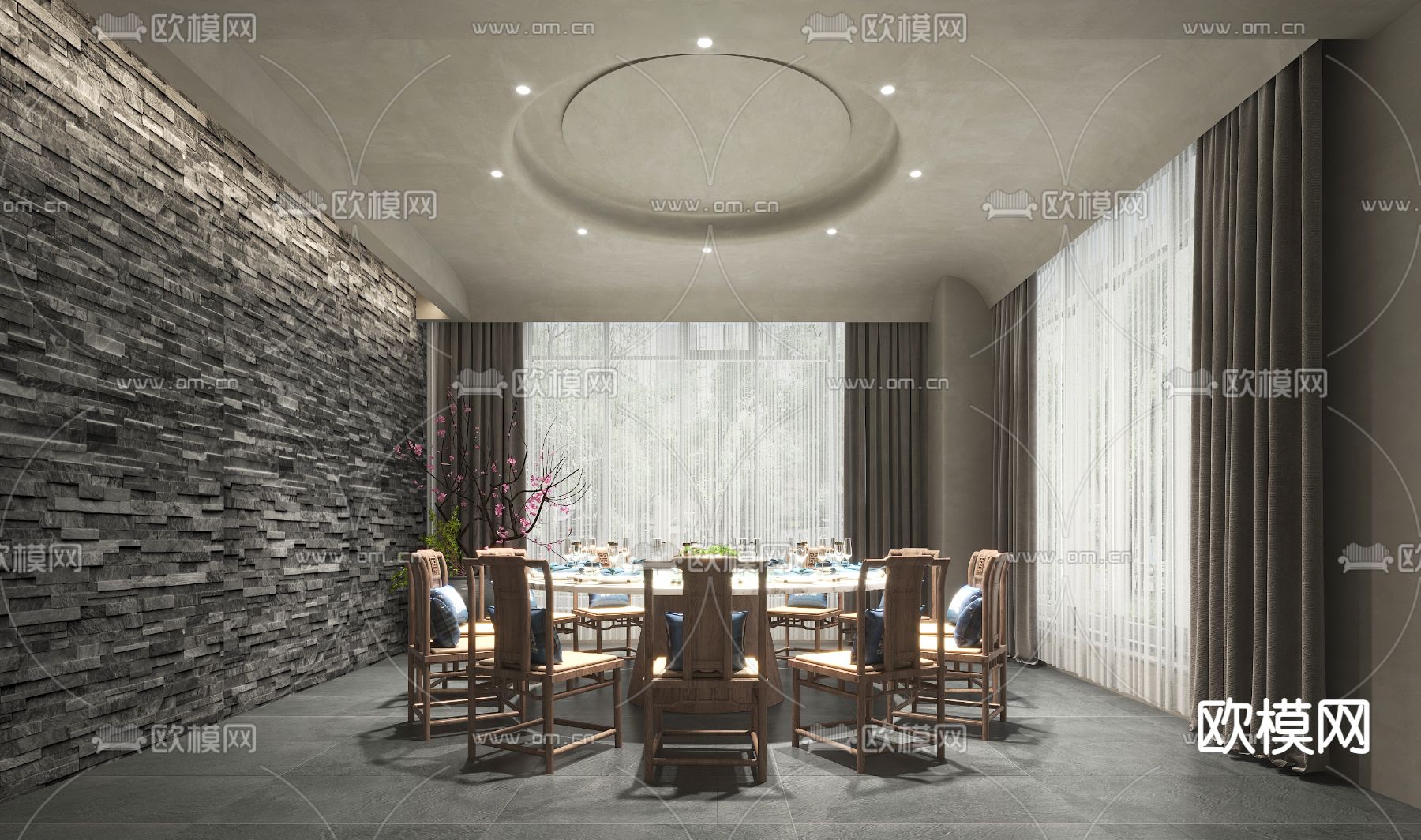 新中式餐厅包间3d模型下载