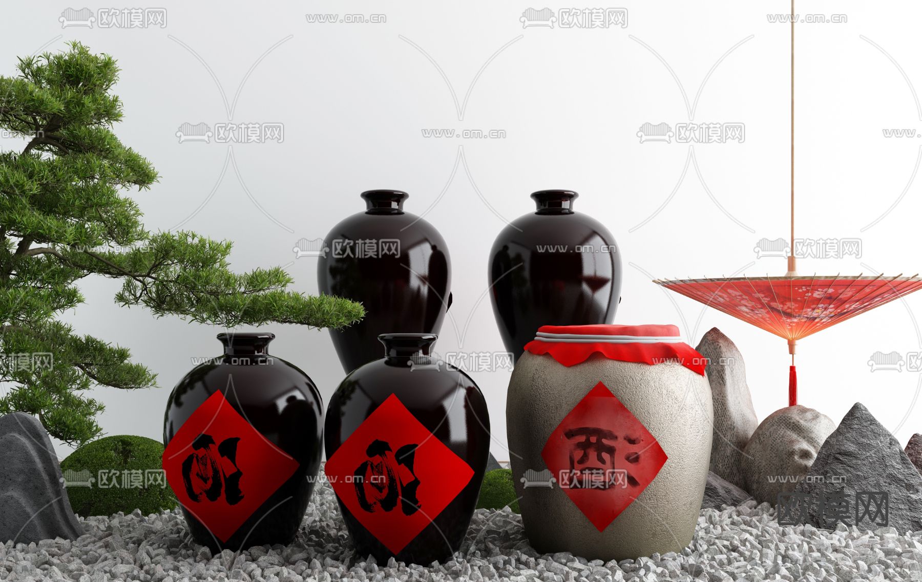 新中式酒壶酒坛3d模型下载