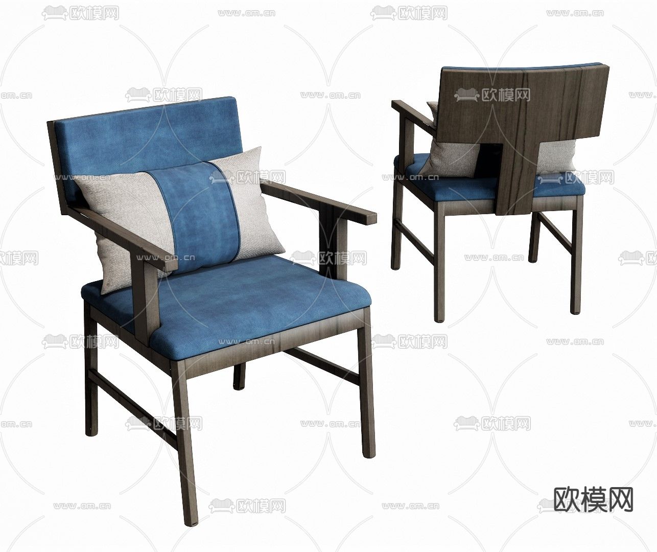 新中式布艺休闲椅su模型下载（渲染图1）