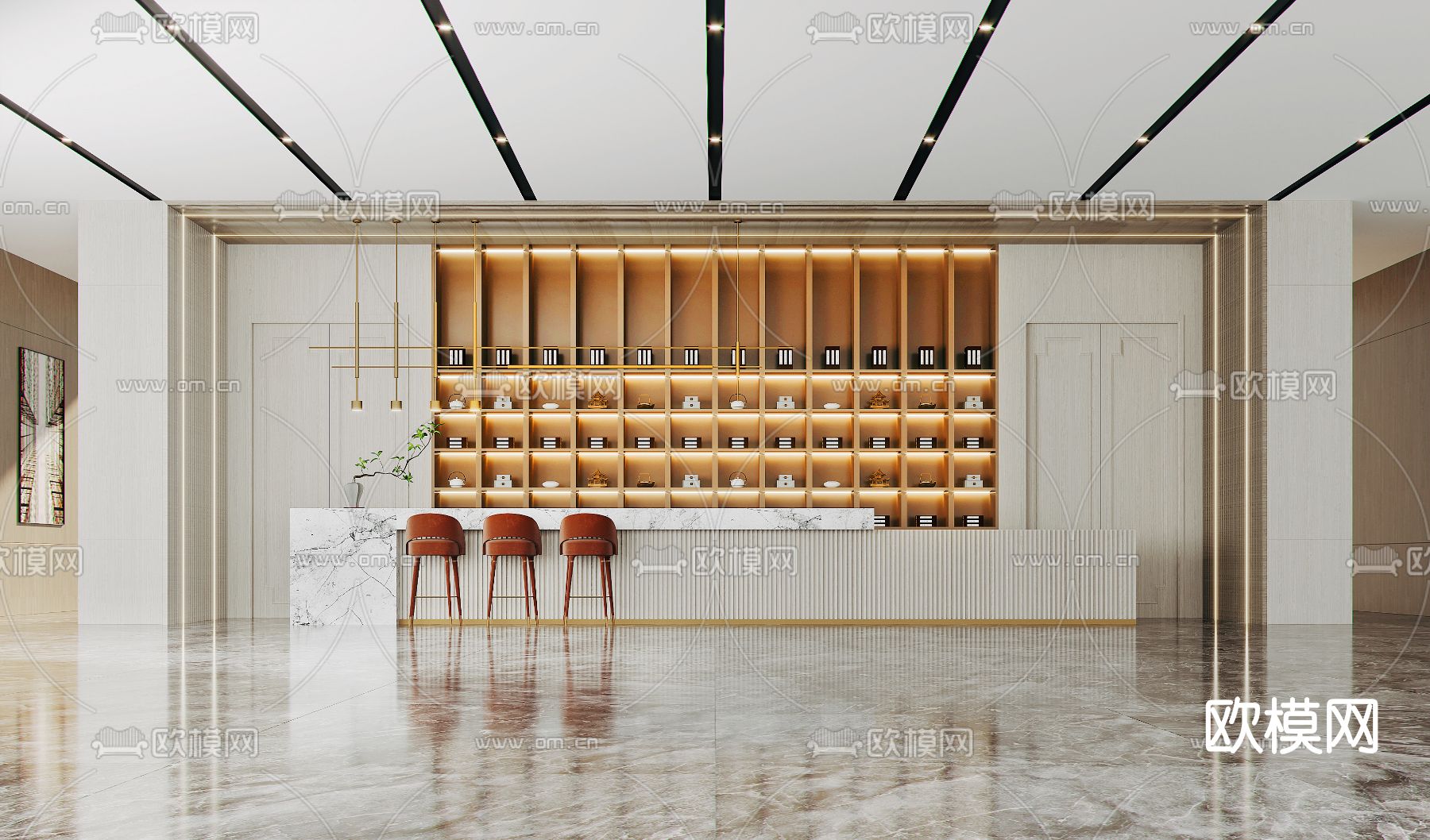 现代售楼处水吧台3d模型下载（渲染图1）