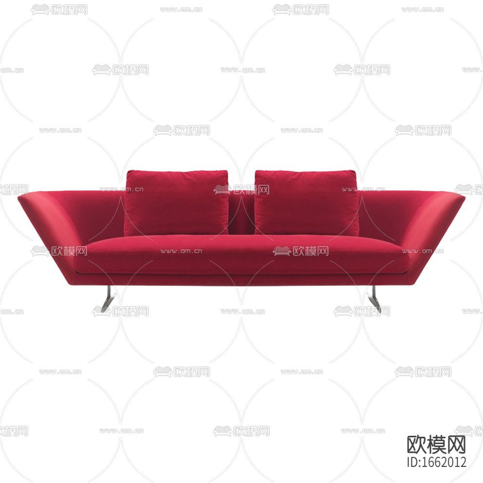 现代简约创意玫红色布艺不锈钢双人沙发下载