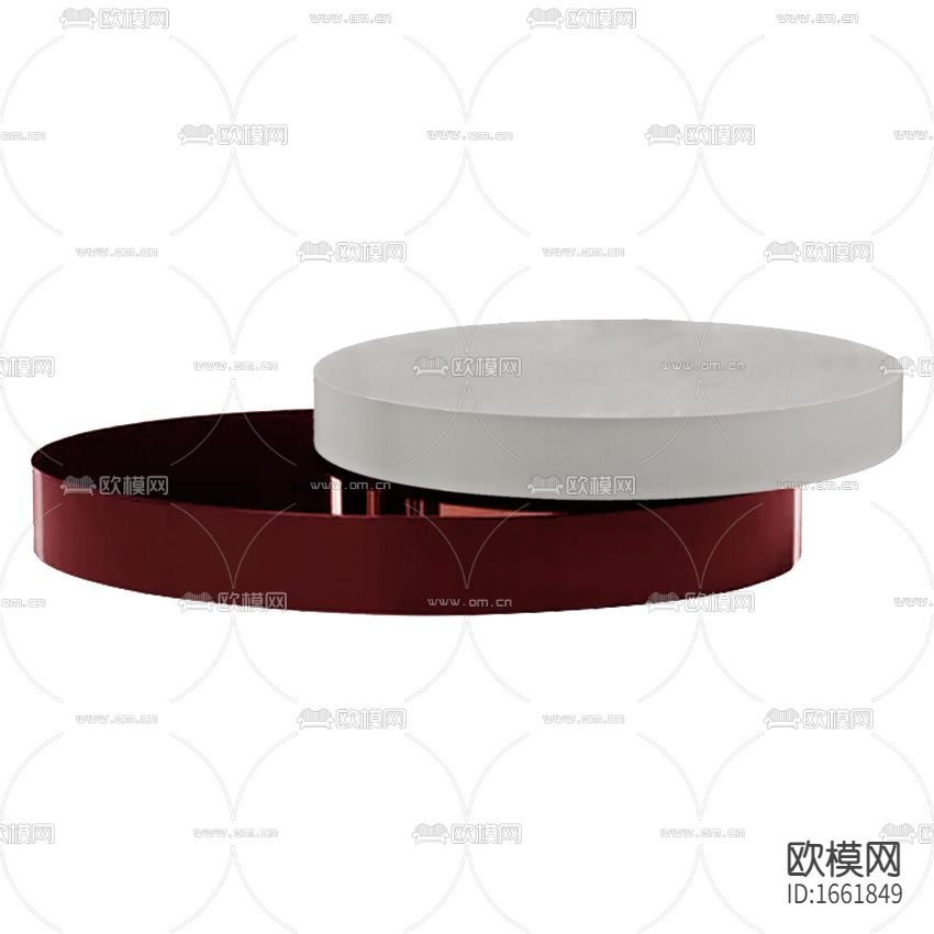 现代轻奢红白色实木圆形双头茶几下载