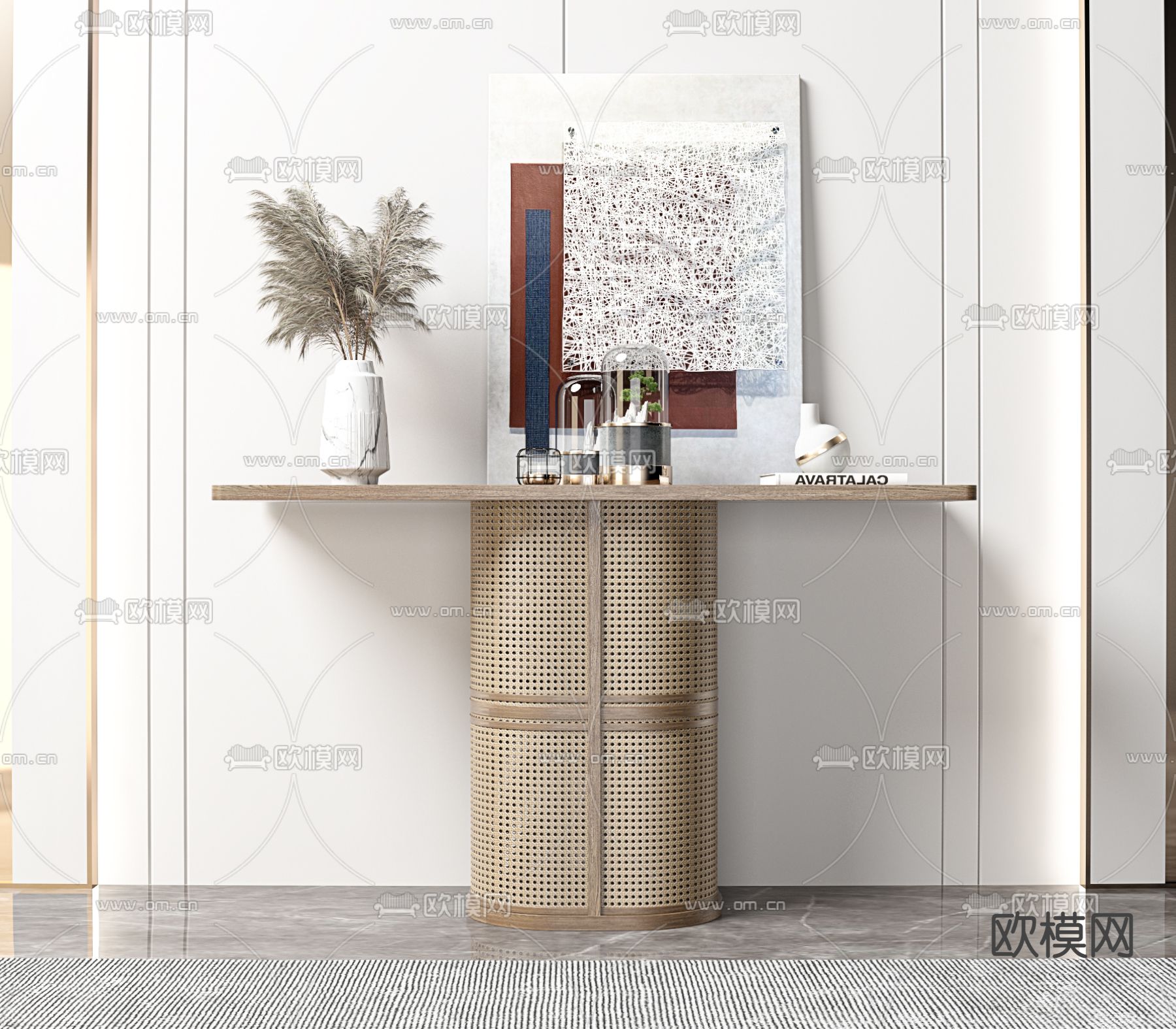 北欧藤编端景条案3d模型下载