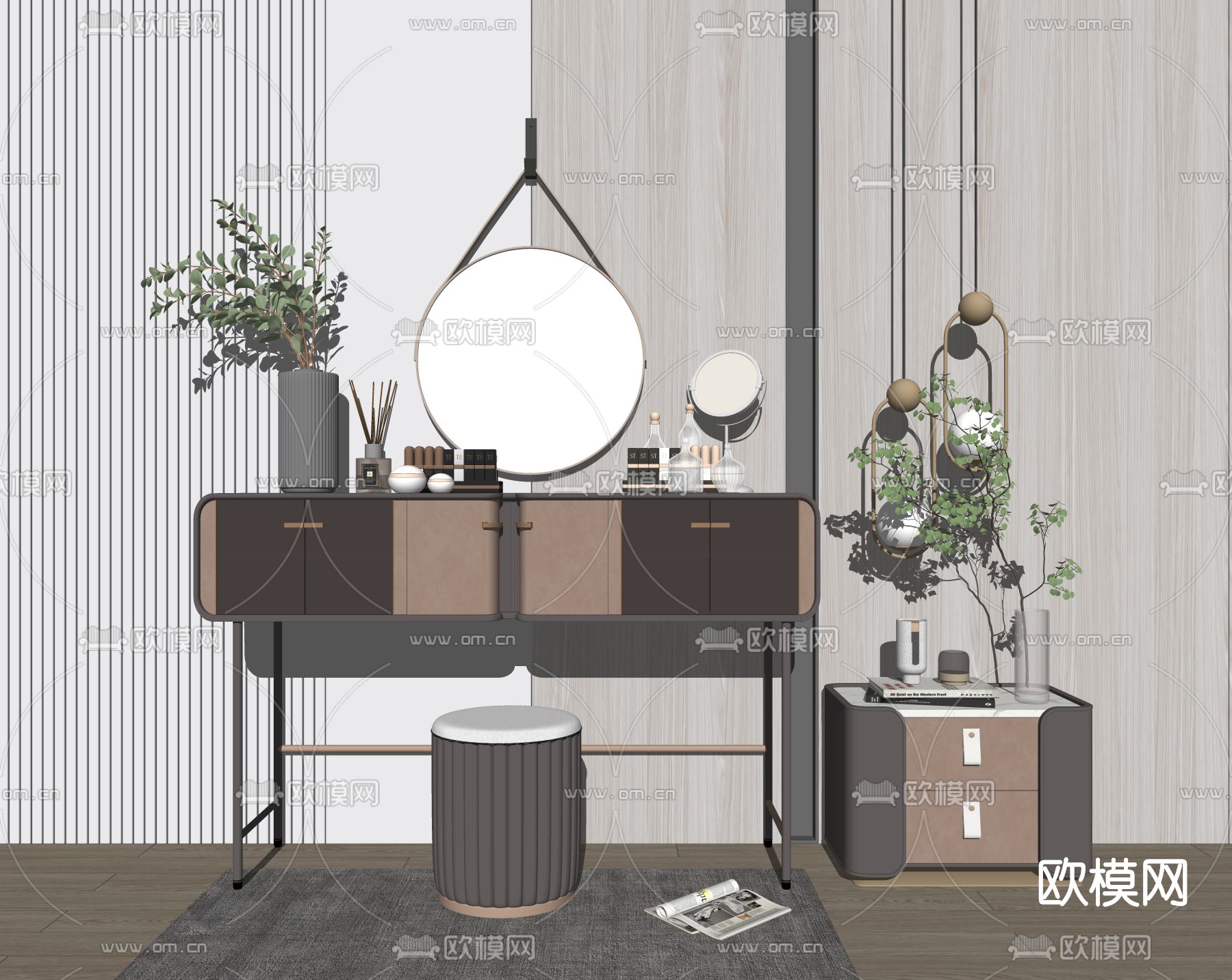 现代轻奢梳妆台su模型下载