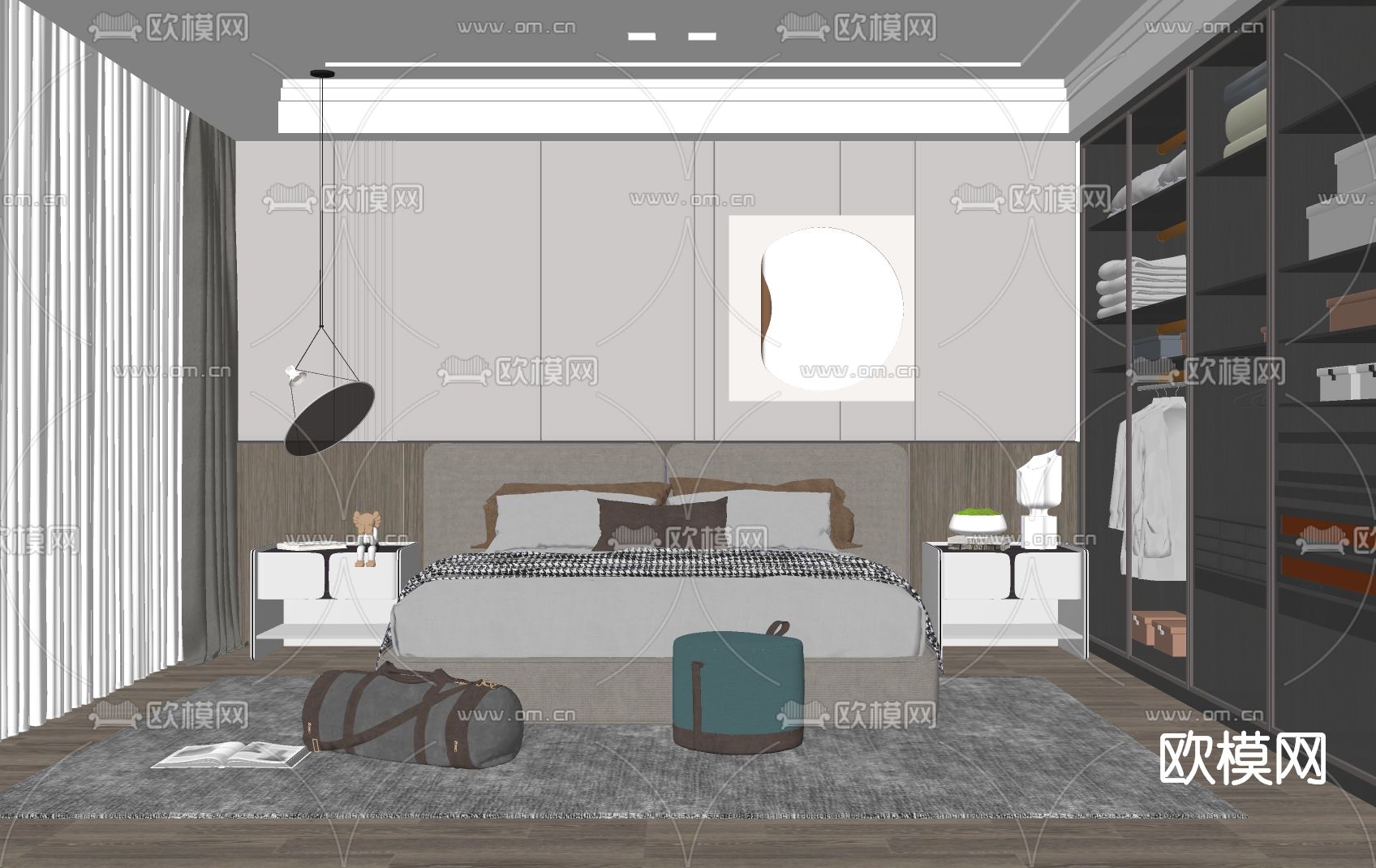 现代卧室su模型下载