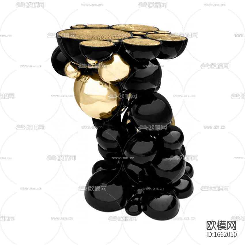 现代轻奢黑色烤漆描金实木圆球艺术边几下载