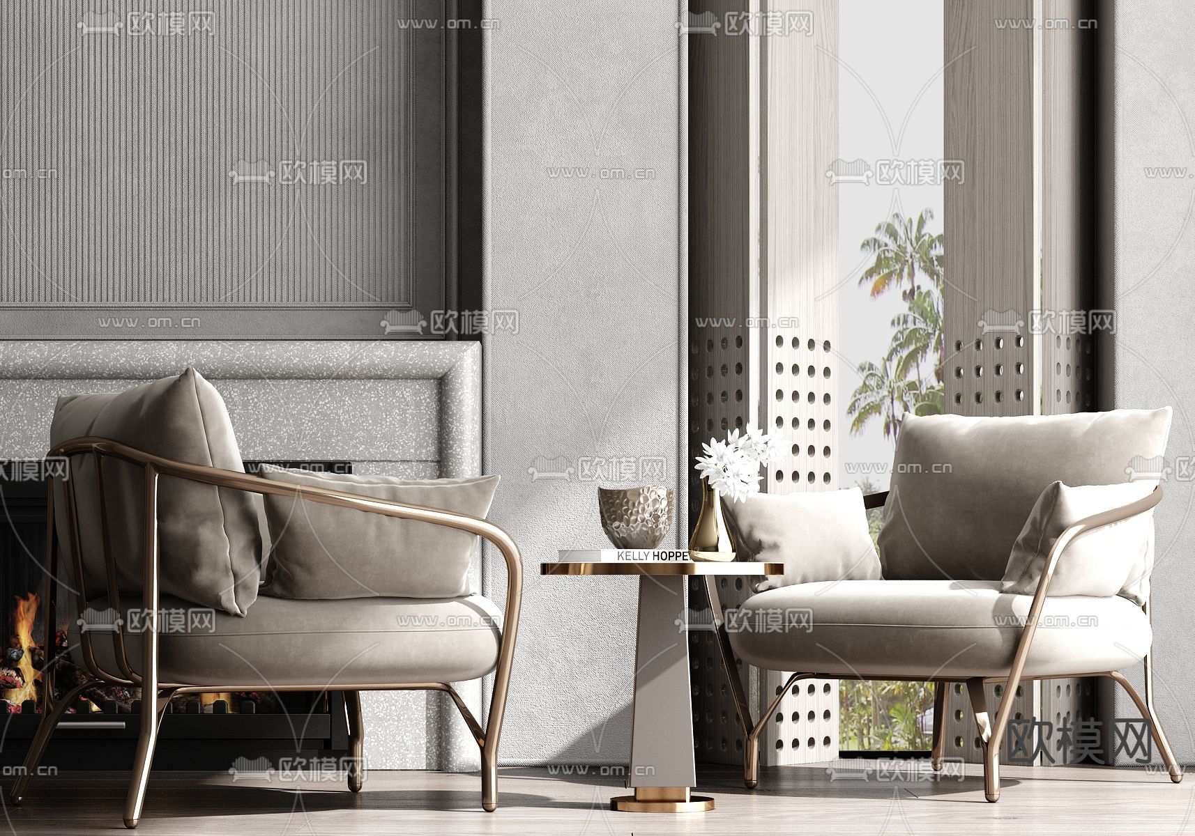 现代轻奢休闲椅su模型下载（渲染图1）