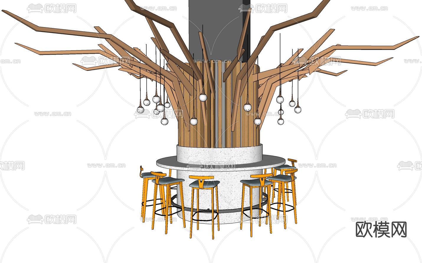 现代树枝造型吧椅吧台su模型下载
